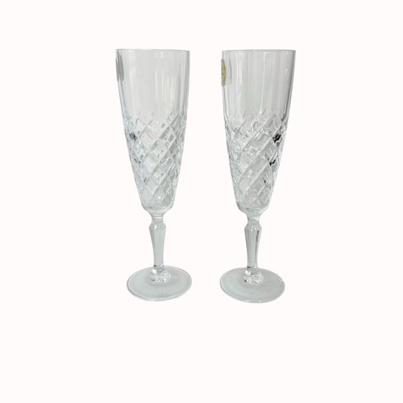 French Crystal Champagne Glasses VTG Set of 2 Cristal De Flandre Flutes Stemware - Picture 12 of 15